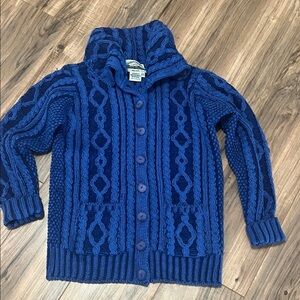 Aran Crafts Ireland 100% Merino Wool Cable Knit Cardigan Sweater Blue XXS